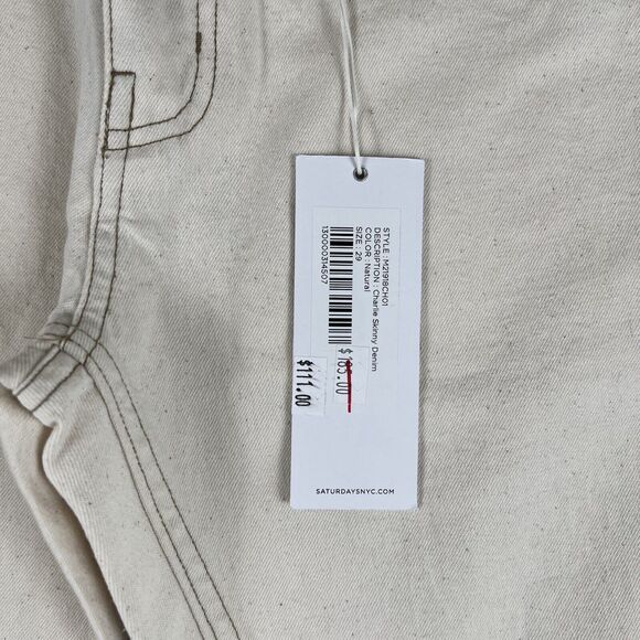 NWT Saturdays NYC Charlie Skinny Slim Natural Beige Mid Rise Denim Jeans 29x32 - Picture 7 of 16